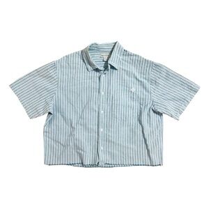 Urban outfitters men’s Blue and white striped short sleeve cropped button up